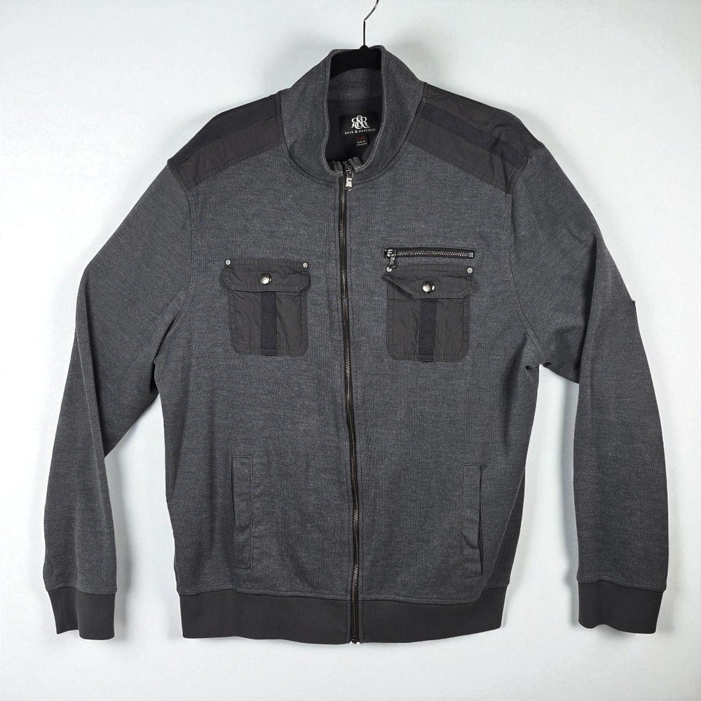 Rock & Republic Men's XXL Full Zip Knit Jacket‎ Mock Neck Gray